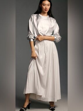 Pilcro Metallic Silver Crewneck Sweatshirt XS French Terry Cropped Anthropologie